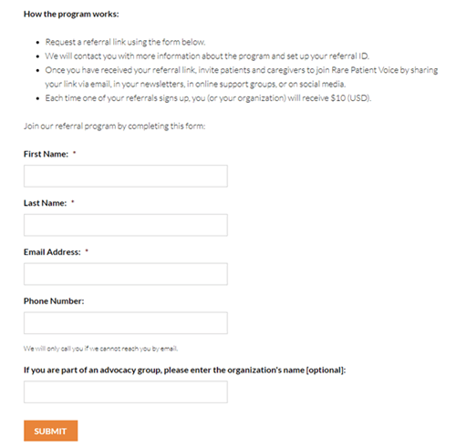 Referral program of Rare Patient Voice