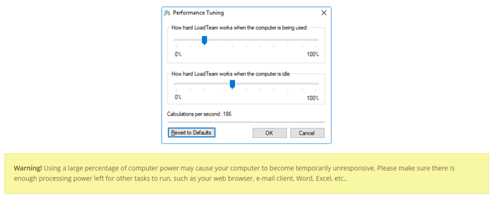 LoadTeam program settings