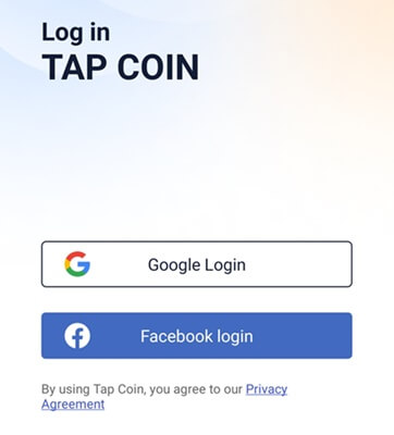 Signing up for Tap Coin with Google or Facebook