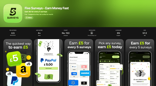 Five Surveys app for iOS and Android