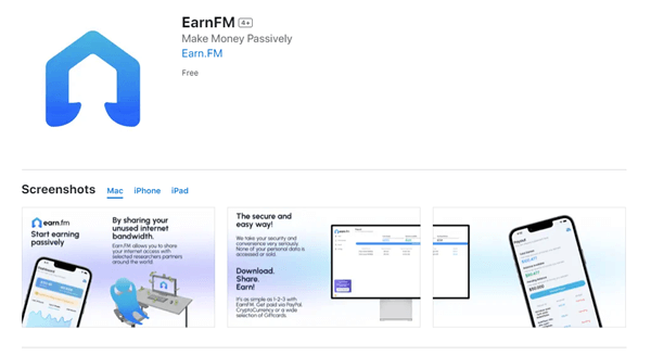 The EarnFM app for Android and iOS