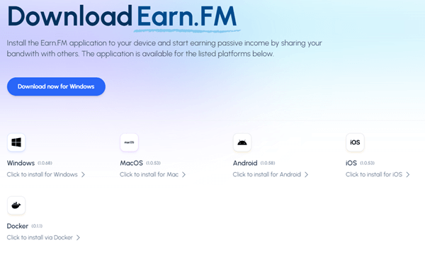 Installing the EarnFM software to share your bandwidth