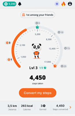 WeWard pedometer and step conversion