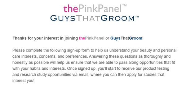 The ThePinkPanel sign-up form