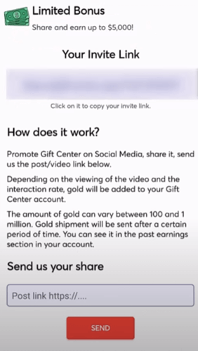 Referral program of Gift Center