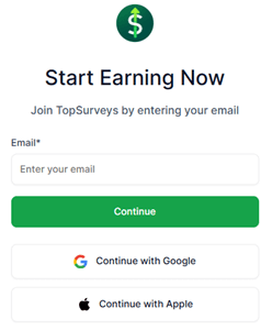 TopSurveys sign-up options