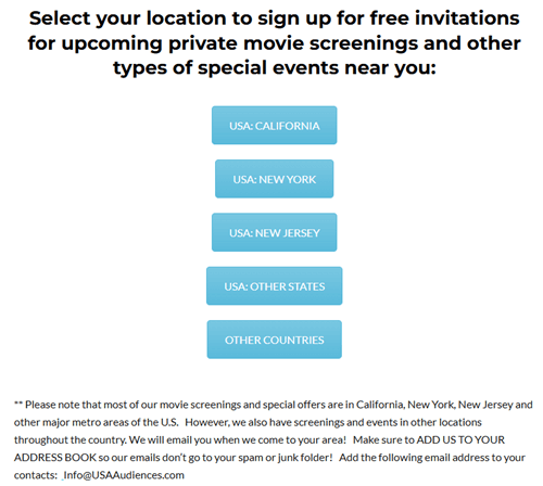 The USAAudiences sign-up options