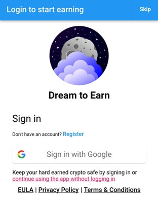 Signing up for Dream to Earn with Google