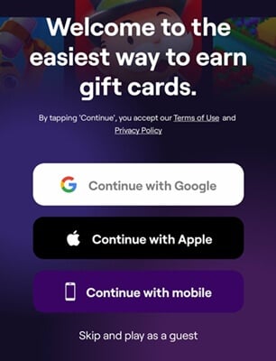 Signing up for Playful Rewards with Google or Apple