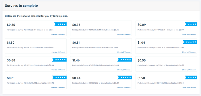 Paid surveys on KingOpinion