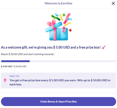 EarnStar welcome bonus