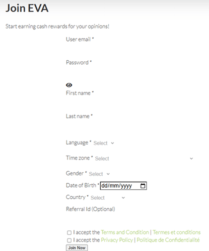 Ethnic Voice Accord registration form