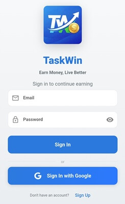TaskWin sign-up with email or Google