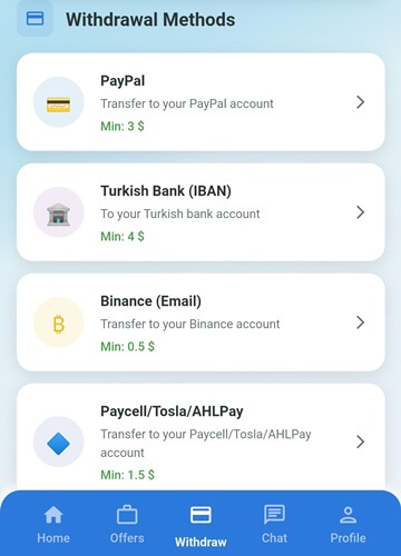TaskWin payout options