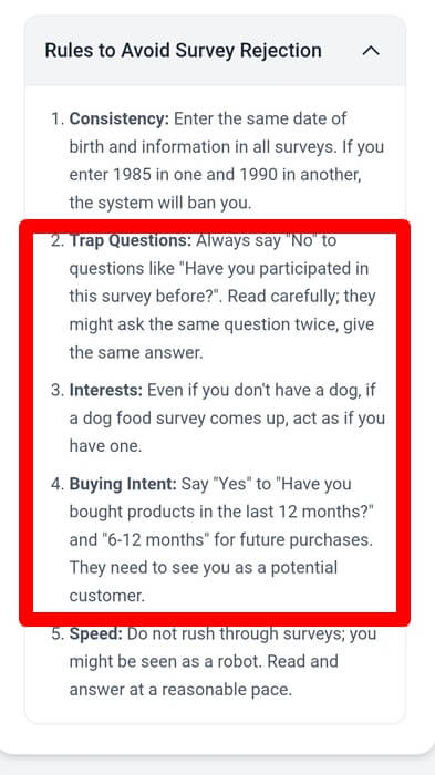 TaskWin advice that encourages you to lie in surveys