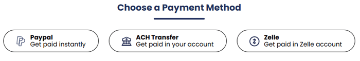 ZoomRx payout options: PayPal, Zelle and bank transfer