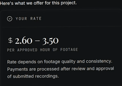 Rates per hour of footage on Contracted AI